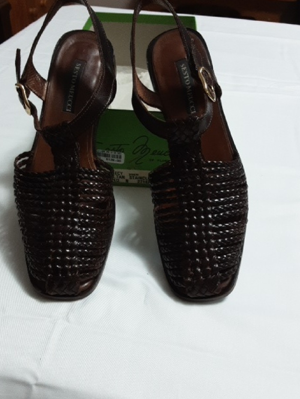 Sesto Meucci Brown Woven Leather Slingback Sandals